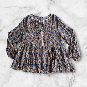 LUUKSE LONG SLEEVE FLORAL BLOUSE TIE 1XL